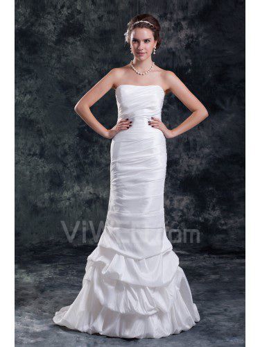 Taffeta Strapless Sweep Train Column Wedding Dress