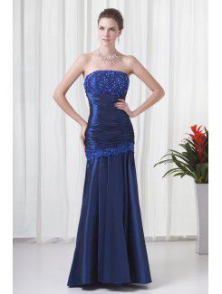 Taffeta Strapless Sheath Floor-Length Embroidered Prom Dress