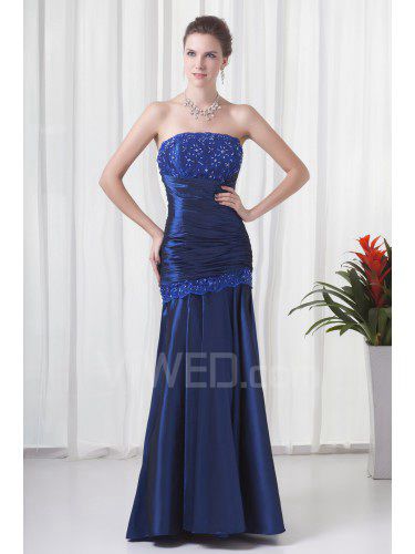 Taffeta Strapless Sheath Floor-Length Embroidered Prom Dress