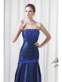 Taffeta Strapless Sheath Floor-Length Embroidered Prom Dress