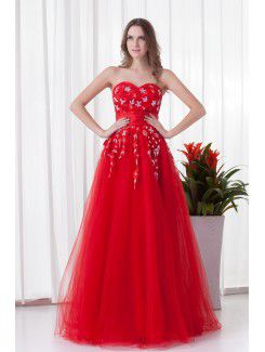 Net and Satin Sweetheart A-line Floor-Length Embroidered Prom Dress