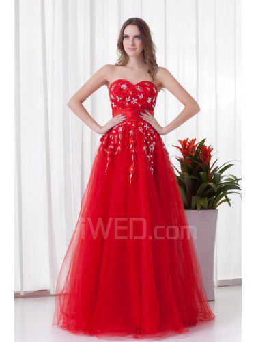 Net and Satin Sweetheart A-line Floor-Length Embroidered Prom Dress