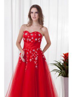 Net and Satin Sweetheart A-line Floor-Length Embroidered Prom Dress