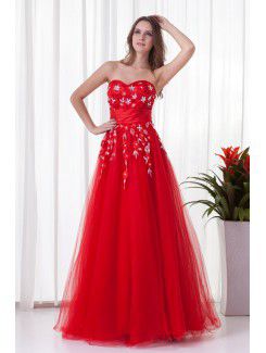 Net and Satin Sweetheart A-line Floor-Length Embroidered Prom Dress