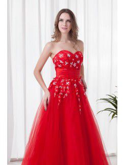 Net and Satin Sweetheart A-line Floor-Length Embroidered Prom Dress