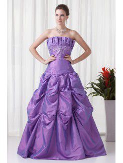 Taffeta Strapless A-line Floor-Length Embroidered Prom Dress