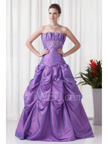 Taffeta Strapless A-line Floor-Length Embroidered Prom Dress