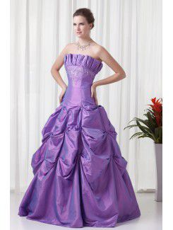 Taffeta Strapless A-line Floor-Length Embroidered Prom Dress