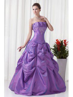 Taffeta Strapless A-line Floor-Length Embroidered Prom Dress