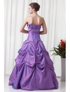 Taffeta Strapless A-line Floor-Length Embroidered Prom Dress