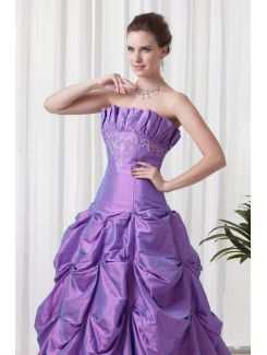 Taffeta Strapless A-line Floor-Length Embroidered Prom Dress