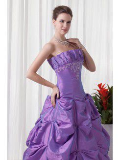 Taffeta Strapless A-line Floor-Length Embroidered Prom Dress