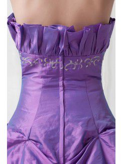 Taffeta Strapless A-line Floor-Length Embroidered Prom Dress