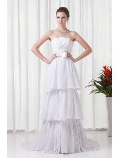 Chiffon Strapless Empire line Sweep Train Sash Prom Dress