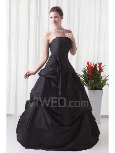 Tafetá strapless uma linha do assoalho-comprimento vestido de baile