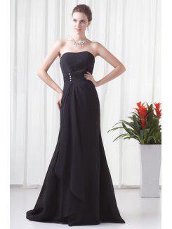 Chiffon Strapless Sheath Sweep train Prom Dress