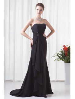 Chiffon Strapless Sheath Sweep train Prom Dress