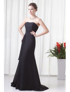 Chiffon Strapless Sheath Sweep train Prom Dress