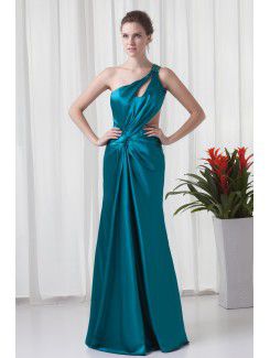 Satin Asymmetrical Column Floor-Length Sequins Prom Dress