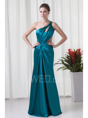 Satin Asymmetrical Column Floor-Length Sequins Prom Dress