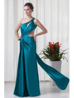 Satin Asymmetrical Column Floor-Length Sequins Prom Dress