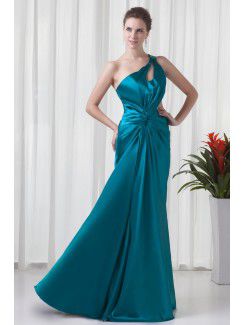 Satin Asymmetrical Column Floor-Length Sequins Prom Dress