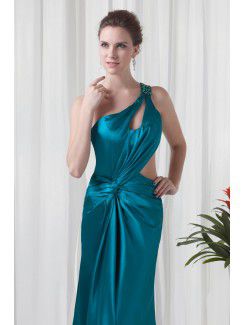 Satin Asymmetrical Column Floor-Length Sequins Prom Dress