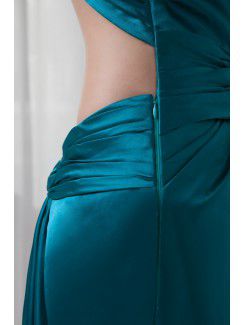 Satin Asymmetrical Column Floor-Length Sequins Prom Dress