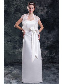 Cetim strapless chão comprimento da coluna vestido de casamento faixa com jaqueta