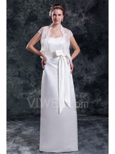 Satin longueur de plancher de colonne robe de mariée bustier ceinture avec la veste