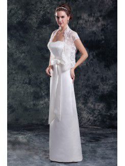 Satin Strapless Floor Length Column Sash Wedding Dress with Jacket