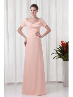 Chiffon off-the-shoulder kolom vloer-length korte mouwen galajurk