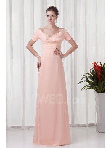 Chiffon Off-the-Shoulder Column Floor-Length Short Sleeves Prom Dress