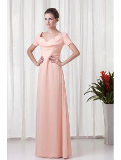 Chiffon Off-the-Shoulder Column Floor-Length Short Sleeves Prom Dress