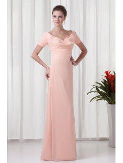 Chiffon Off-the-Shoulder Column Floor-Length Short Sleeves Prom Dress