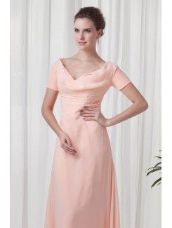 Chiffon Off-the-Shoulder Column Floor-Length Short Sleeves Prom Dress