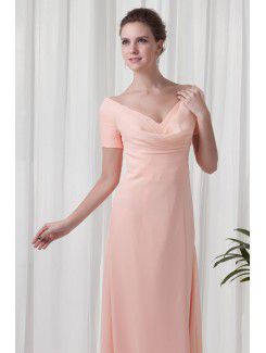 Chiffon Off-the-Shoulder Column Floor-Length Short Sleeves Prom Dress