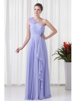 Chiffon One Shoulder Column Floor-Length Handmade Flower Prom Dress