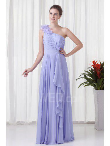 Chiffon eine schulter spalte bodenlange handgemachte blume ballkleid