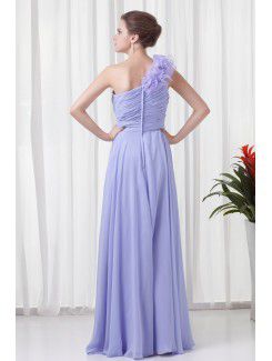 Chiffon One Shoulder Column Floor-Length Handmade Flower Prom Dress