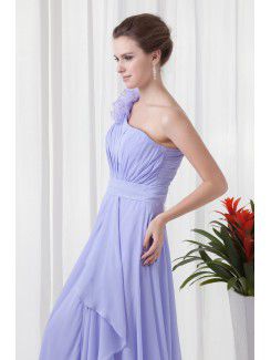 Chiffon One Shoulder Column Floor-Length Handmade Flower Prom Dress