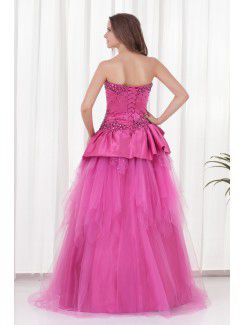 Satin Strapless A-line Floor-Length Sequins Prom Dress