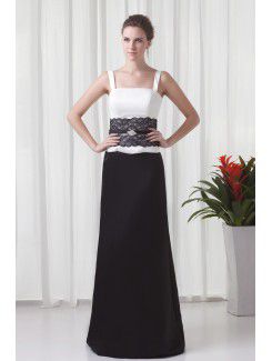 Satin Square Column Floor-Length Lace Prom Dress