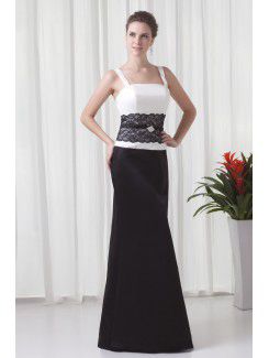 Satin Square Column Floor-Length Lace Prom Dress