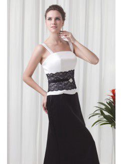 Satin Square Column Floor-Length Lace Prom Dress