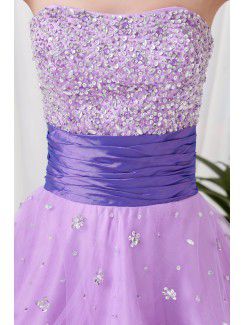 Net and Satin Strapless A-line Floor-Length Embroidered Prom Dress