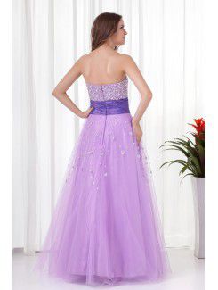 Net and Satin Strapless A-line Floor-Length Embroidered Prom Dress