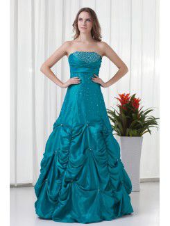 Taffeta Strapless A-line Floor Length Embroidered Prom Dress