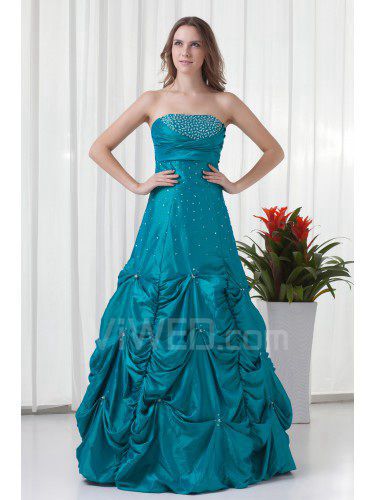 Taffeta Strapless A-line Floor Length Embroidered Prom Dress