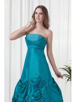 Taffeta Strapless A-line Floor Length Embroidered Prom Dress